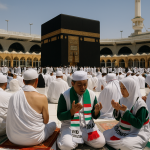 foto jamaah haji berdoa di depan kabah masjidil haram makkah
